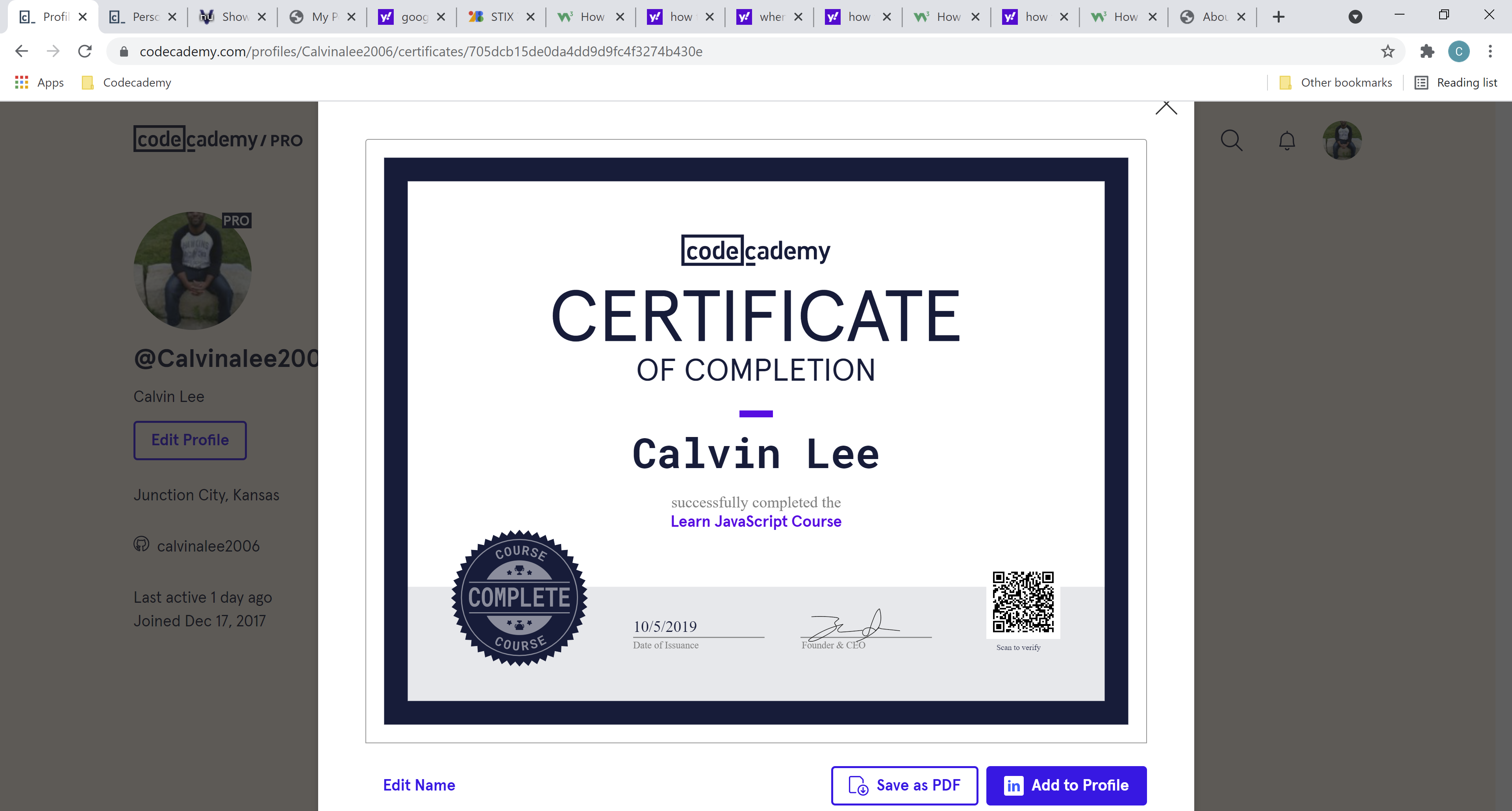 JavaScript certificate